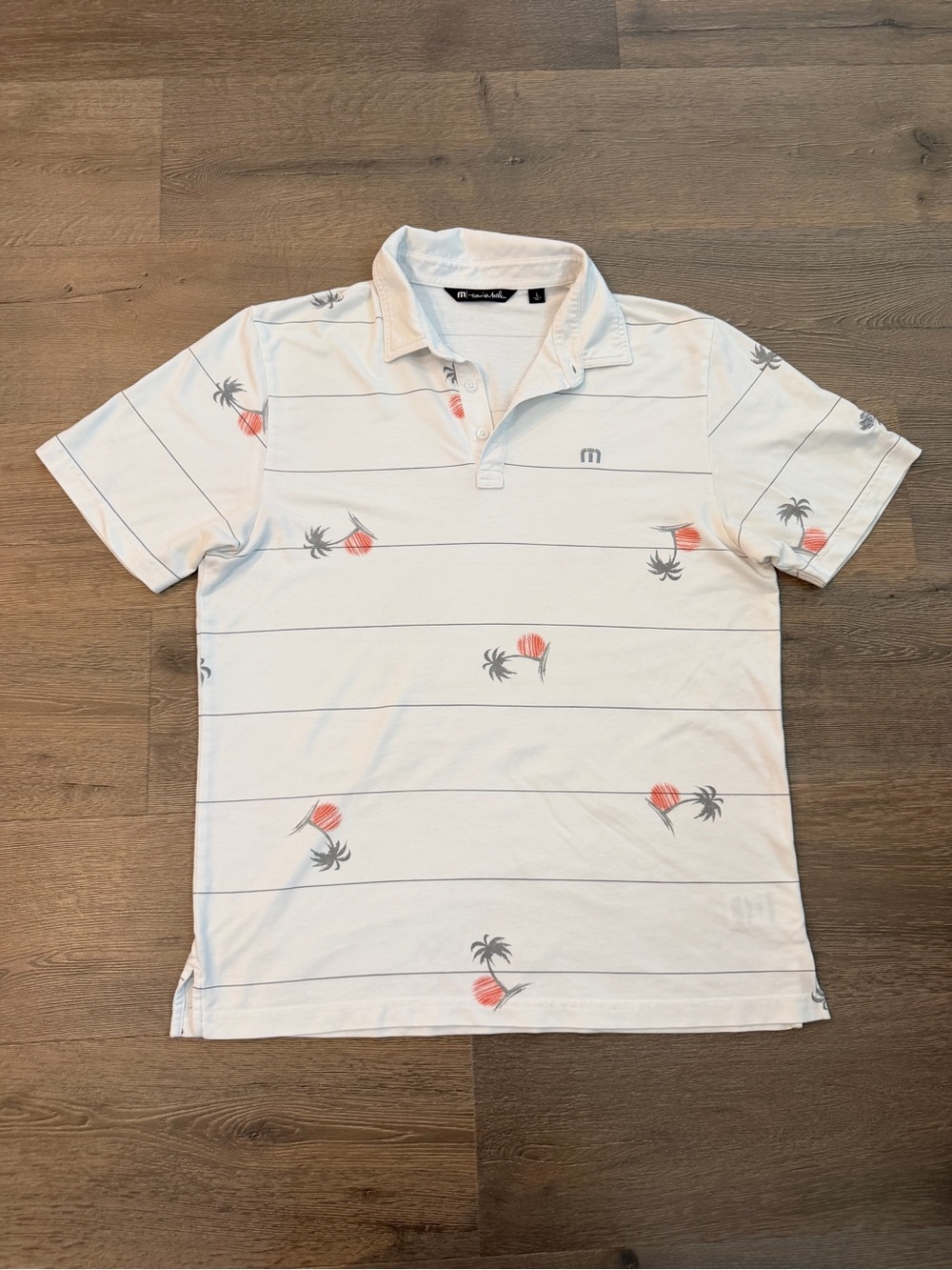 Travis Mathew polo shirt short sleeve Palm trees white